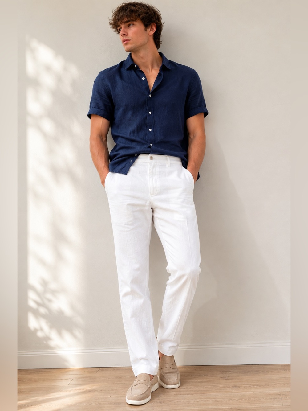 Desiree 1995 White Linen Pants Made in Italy Men’s US 30 Casual Summer